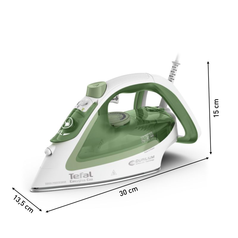 Tefal-Easygliss-Eco-FV5781-Ferro-da-stiro-a-secco-e-a-vapore-Durilium-AirGlide-soleplate-2800-W-Bianco-Verde