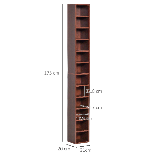 HOMCOM-Mobiletto-Colonna-Libreria-da-Parete-con-Mensole-in-Legno-Marrone-21x20x175cm