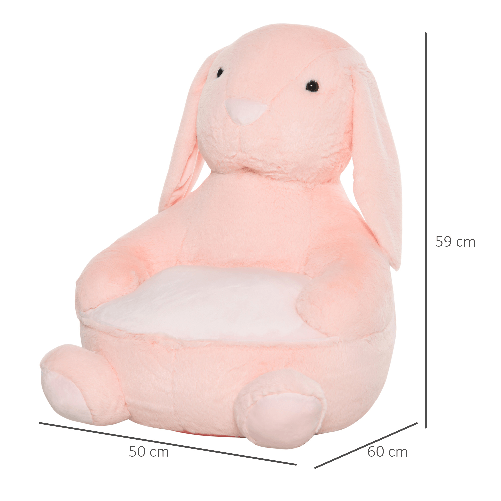 HOMCOM-Poltroncina-per-Bambini-Forma-Coniglio-in-Peluche-Base-Antiscivolo-Rosa