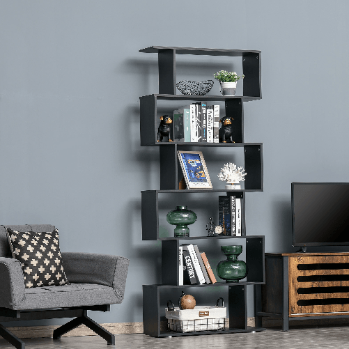 HOMCOM-Libreria-di-Design-in-Legno-80x24x191cm-Nero