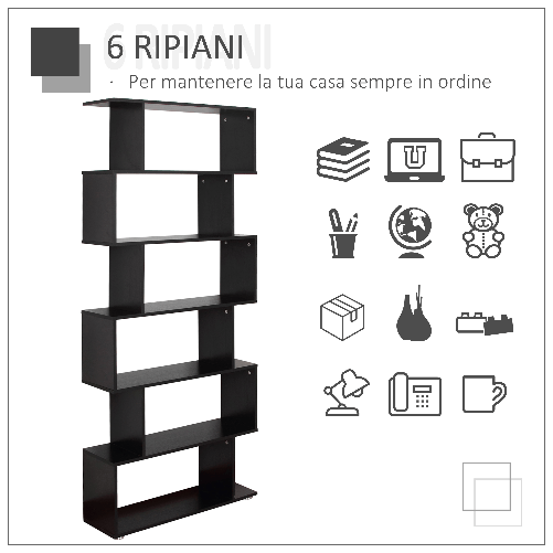 HOMCOM-Libreria-di-Design-in-Legno-80x24x191cm-Nero