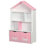 ZONEKIZ Scaffale Portagiochi per Bambini con Ripiani Aperti e Cassetti con Rotelle, Rosa