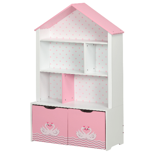 ZONEKIZ-Scaffale-Portagiochi-per-Bambini-con-Ripiani-Aperti-e-Cassetti-con-Rotelle-Rosa