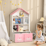 ZONEKIZ-Scaffale-Portagiochi-per-Bambini-con-Ripiani-Aperti-e-Cassetti-con-Rotelle-Rosa