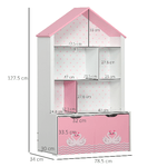 ZONEKIZ-Scaffale-Portagiochi-per-Bambini-con-Ripiani-Aperti-e-Cassetti-con-Rotelle-Rosa