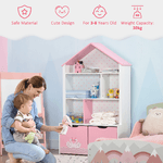 ZONEKIZ-Scaffale-Portagiochi-per-Bambini-con-Ripiani-Aperti-e-Cassetti-con-Rotelle-Rosa