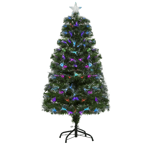 HOMCOM-Albero-di-Natale-120cm-con-130-Luci-a-LED-e-Fibre-Ottiche-Colorate-130-Rami-in-PVC-Ignifughi-e-Base-in-Metallo