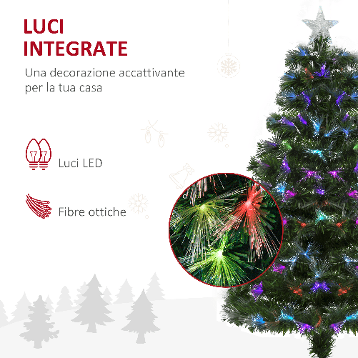 HOMCOM-Albero-di-Natale-120cm-con-130-Luci-a-LED-e-Fibre-Ottiche-Colorate-130-Rami-in-PVC-Ignifughi-e-Base-in-Metallo