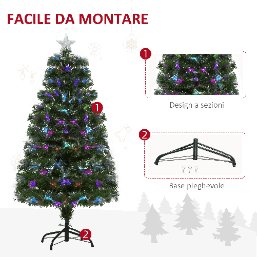 HOMCOM-Albero-di-Natale-120cm-con-130-Luci-a-LED-e-Fibre-Ottiche-Colorate-130-Rami-in-PVC-Ignifughi-e-Base-in-Metallo