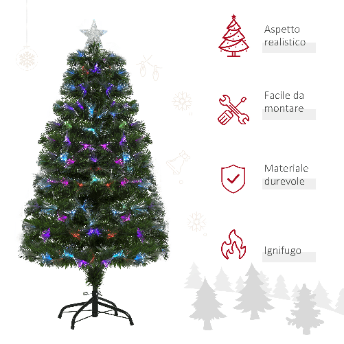 HOMCOM-Albero-di-Natale-120cm-con-130-Luci-a-LED-e-Fibre-Ottiche-Colorate-130-Rami-in-PVC-Ignifughi-e-Base-in-Metallo