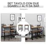 HOMCOM-Set-Tavolo-con-2-Sgabelli-Alti-da-Bar-Portabottiglie-e-Portabicchieri-in-Stile-Industriale