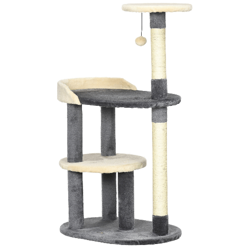 PawHut-Albero-Tiragraffi-per-Gatti-a-3-Livelli-con-Pali-in-Sisal-e-Altezza-105cm-Grigio