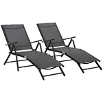 Outsunny Set 2 Sdraio da Giardino Pieghevoli con Schienale Regolabile, 64x134x95cm, Nero