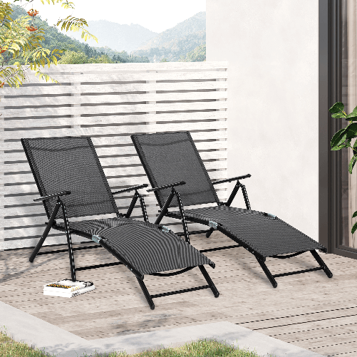 Outsunny-Set-2-Sdraio-da-Giardino-Pieghevoli-con-Schienale-Regolabile-64x134x95cm-Nero