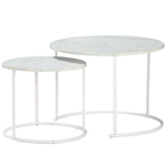 Outsunny-Tavolini-da-Salotto-Set-2-Pezzi-con-Piano-Effetto-Marmo-in-Metallo-Bianco