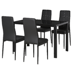 HOMCOM Set 5 Pezzi con 1 Tavolo e 4 Sedie per Cucina o Sala da Pranzo in Similpelle, Metallo e Vetro Temperato, Nero