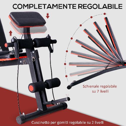 HOMCOM-Panca-Multifunzione-Regolabile-per-Addominali--Panca-Pesi-Palestra-per-Allenamento-Braccia-e-Gambe-54x160x106cm-Nero-e-Rosso