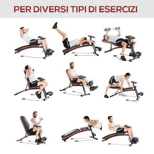 HOMCOM-Panca-Multifunzione-Regolabile-per-Addominali--Panca-Pesi-Palestra-per-Allenamento-Braccia-e-Gambe-54x160x106cm-Nero-e-Rosso