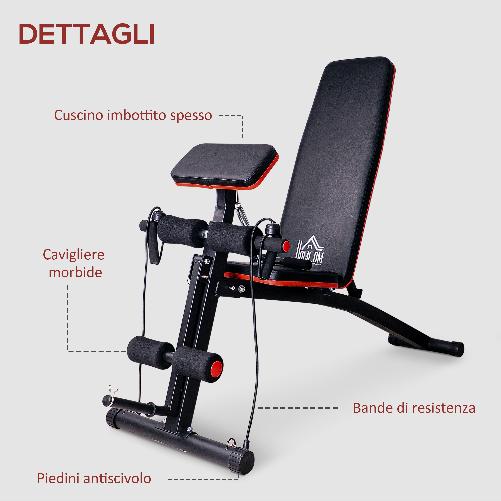 HOMCOM-Panca-Multifunzione-Regolabile-per-Addominali--Panca-Pesi-Palestra-per-Allenamento-Braccia-e-Gambe-54x160x106cm-Nero-e-Rosso