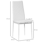 HOMCOM-Set-di-4-Sedie-da-Pranzo-con-Schienale-Alto-in-Finta-Pelle-e-Acciaio-41x50x97cm-Bianco