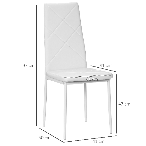 HOMCOM-Set-di-4-Sedie-da-Pranzo-con-Schienale-Alto-in-Finta-Pelle-e-Acciaio-41x50x97cm-Bianco
