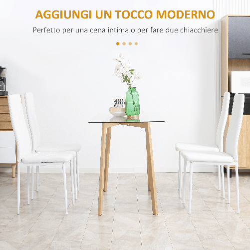 HOMCOM-Set-di-4-Sedie-da-Pranzo-con-Schienale-Alto-in-Finta-Pelle-e-Acciaio-41x50x97cm-Bianco