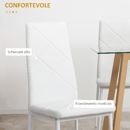 HOMCOM-Set-di-4-Sedie-da-Pranzo-con-Schienale-Alto-in-Finta-Pelle-e-Acciaio-41x50x97cm-Bianco