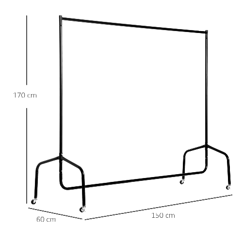 HOMCOM-Rella-Appendiabiti-Attaccapanni-in-Metallo-Stand-per-Vestiti-con-Rotelle-Nero-150x60x170cm