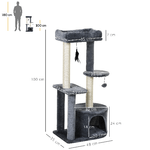 PawHut-Albero-Tiragraffi-per-Gatti-Adulti-su-piu-Livelli-Castello-per-Gatti-con-Cuccia-Posatoio-e-2-Ripiani-Bianco-e-Grigio-48x35x100cm