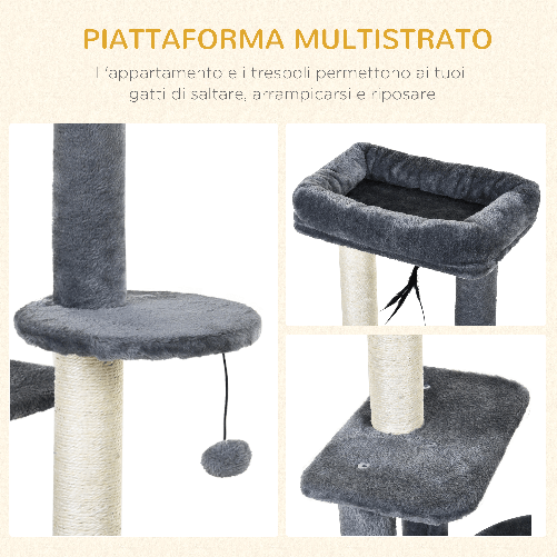 PawHut-Albero-Tiragraffi-per-Gatti-Adulti-su-piu-Livelli-Castello-per-Gatti-con-Cuccia-Posatoio-e-2-Ripiani-Bianco-e-Grigio-48x35x100cm