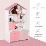 HOMCOM-Libreria-Scaffale-Portagiochi-Rosa-per-Cameretta-Bimbi-e-Ragazzi-con-2-Cassetti-Estraibili-80-x-34-x-130-cm