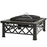 Outsunny Braciere da Giardino con Coperchio Parascintille e Griglia per Barbecue in Metallo 76x76x47cm Nero