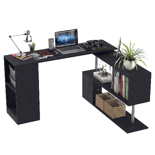 HOMCOM-Scrivania-Angolare-per-Computer-con-Scaffali-Girevole-a-360°Forma-L-in-Legno