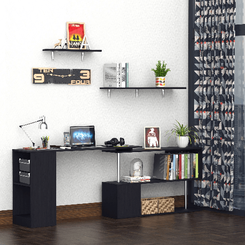 HOMCOM-Scrivania-Angolare-per-Computer-con-Scaffali-Girevole-a-360°Forma-L-in-Legno