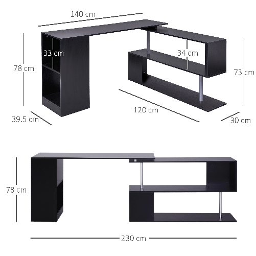 HOMCOM-Scrivania-Angolare-per-Computer-con-Scaffali-Girevole-a-360°Forma-L-in-Legno
