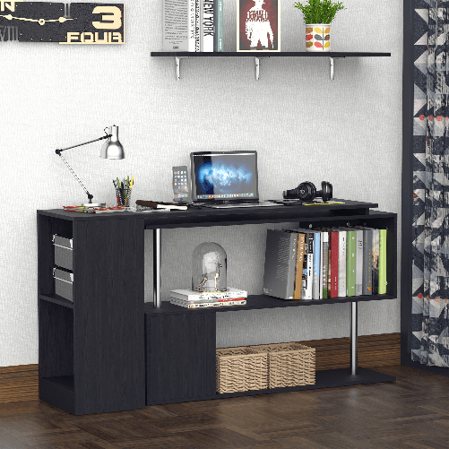 HOMCOM-Scrivania-Angolare-per-Computer-con-Scaffali-Girevole-a-360°Forma-L-in-Legno