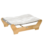 PawHut Cuccia per Gatti da Interno con Cuscino in Peluche Rimovibile e Telaio in Legno, 68x43x20cm - Bianco/Grigio