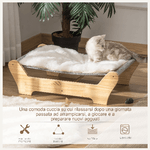 PawHut-Cuccia-per-Gatti-da-Interno-con-Cuscino-in-Peluche-Rimovibile-e-Telaio-in-Legno-68x43x20cm---Bianco-Grigio