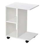 HOMCOM Tavolino da Salotto a C con 2 Ripiani Aperti e 4 Ruote Girevoli, in Truciolato, 45x35x58cm, Bianco