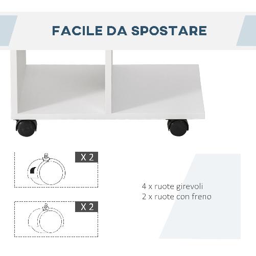 HOMCOM-Tavolino-da-Salotto-a-C-con-2-Ripiani-Aperti-e-4-Ruote-Girevoli-in-Truciolato-45x35x58cm-Bianco