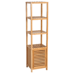 HOMCOM Mobile a Colonna per Bagno in Bambù con 4 Ripiani e un Armadietto 36x33x140cm