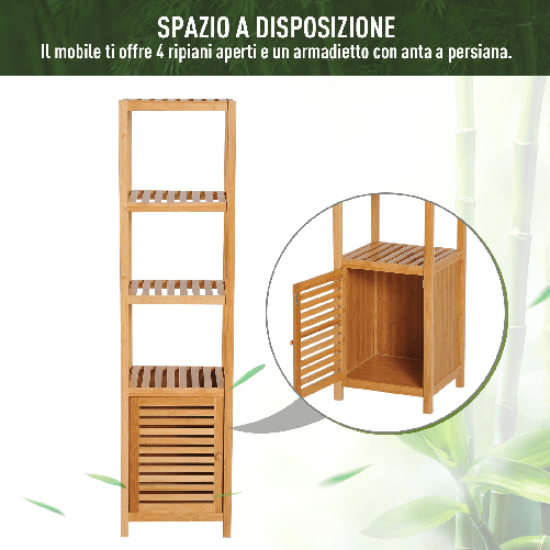 HOMCOM-Mobile-a-Colonna-per-Bagno-in-Bambu-con-4-Ripiani-e-un-Armadietto-36x33x140cm