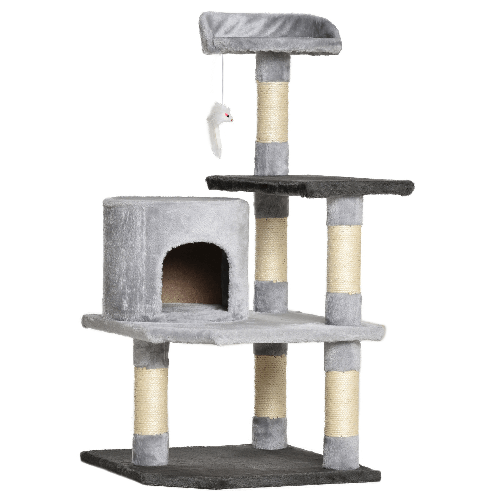 PawHut-Albero-per-Gatti-di-3-livelli-con-Topolino-Grigio-48x48x100cm