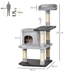 PawHut-Albero-per-Gatti-di-3-livelli-con-Topolino-Grigio-48x48x100cm