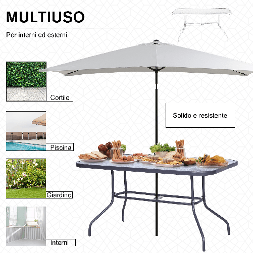 Outsunny-Tavolo-da-Giardino-con-Foro-per-Ombrellone-Arredamento-da-Esterno-in-Metallo-e-Vetro-140x80x70cm-Grigio