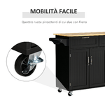 HOMCOM-Carrello-da-Cucina-in-Legno-con-2-Cassetti-Armadietto-3-Ante-e-4-Ruote-121x46x91cm-Nero