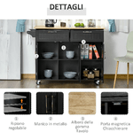 HOMCOM-Carrello-da-Cucina-in-Legno-con-2-Cassetti-Armadietto-3-Ante-e-4-Ruote-121x46x91cm-Nero