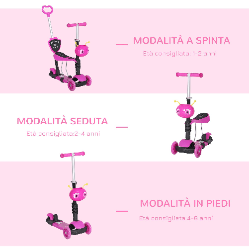 HOMCOM-Monopattino-3-Ruote-per-Bambini-Sedile-e-Maniglione-Altezza-Regolabile