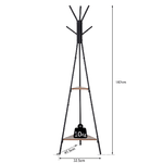 HOMCOM-Appendiabiti-ad-Albero-con-2-Ripiani-Nero-e-Marrone-in-Metallo-e-Legno