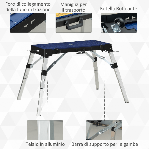 DURHAND-Piattaforma-da-Lavoro-4-in-1-Pieghevole-Banco-da-Lavoro-Impalcatura-Lettino-Sottomacchina-e-Carrello